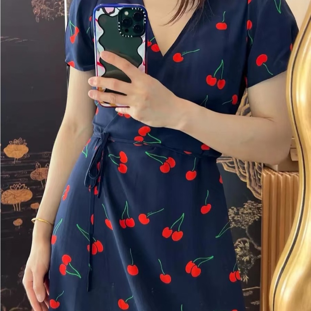 Realisation Par Navy Dress with Red Cherry print brand new size M, short sleeves